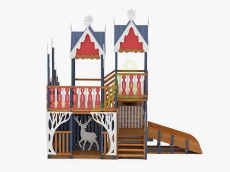 картинка Зимняя деревянная горка "IgraGrad Snow Fox 19" с тремя скатами от магазина Лазалка