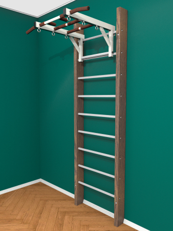 Брашированная шведская стенка "Кастерли" Классик с турником (Белые ступени)