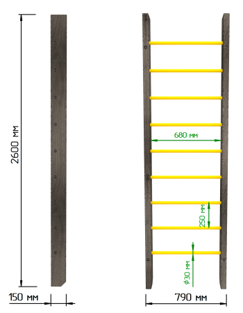 картинка Брашированная шведская стенка "Кастерли" Черный (Желтые ступени) от магазина Лазалка