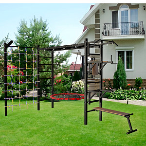 Уличная шведская стенка Sv Sport рукоход с комплектом турник прямой У5275 (Турник/Брусья/Стойка/Скамья/Гнездо 80см/Кронш бокс/Сетка)