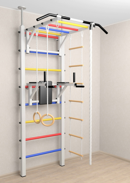 Шведская стенка Sv Sport враспор (Турник рукоход/Брусья/Канат/Кольца/Лестница) (высота 258-275см)  