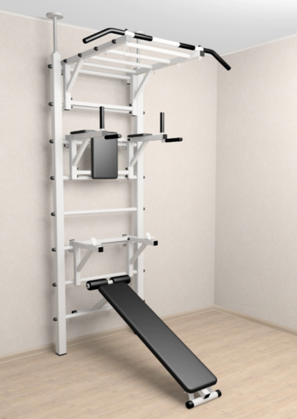 Шведская стенка Sv Sport враспор (Турник рукоход/Брусья/Стойка/Скамья) (275-295 см) В726