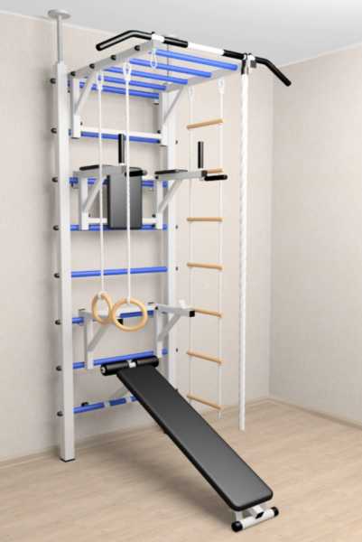 Шведская стенка Sv Sport враспор (Турник рукоход/Брусья/Стойка/Скамья/Канат/Кольца/Лестница) (275-295 см) В727