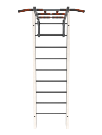 Брашированная шведская стенка "Кастерли" Белый с турником (Черные ступени)