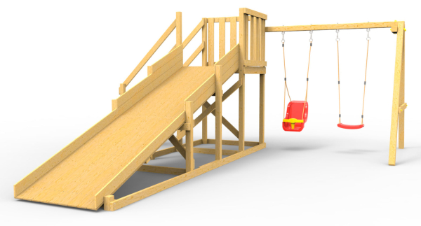 Детская площадка - деревянная горка  Пикник "Зима №2" с качельной балкой