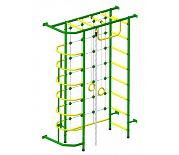 Детский спортивный комплекс ДСК "Пионер-9" с сетью (пристеночный) зеленый-желтый