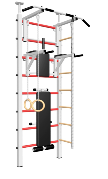 Шведская стенка Sv Sport враспор (Турник стандарт/Брусья/Скамья/Канат/Кольца/Лестница) (275-295см)  В706