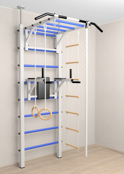 Шведская стенка Sv Sport враспор (Турник рукоход/Брусья/Канат/Кольца/Лестница) (высота 258-275см)  