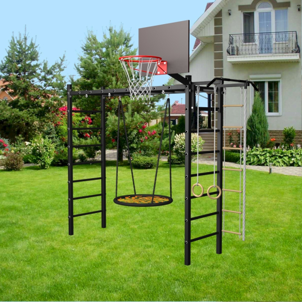 картинка Уличная шведская стенка Sv Sport рукоход У522.2 (Турник/Гнездо 115см/Канат/кольца/лестница) от магазина Лазалка