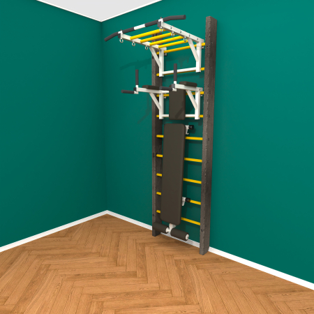 картинка Брашированная шведская стенка "Кастерли" Черный РБС (Желтые ступени) от магазина Лазалка